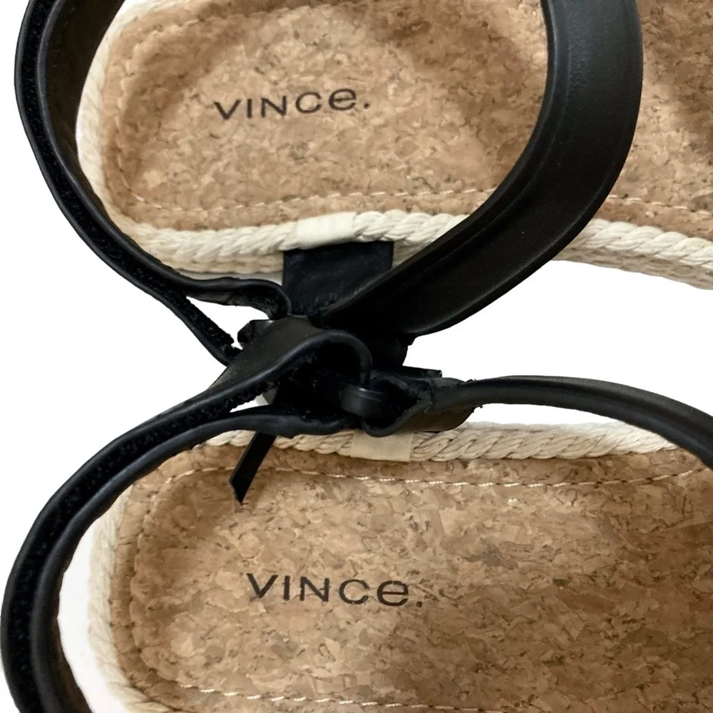 VINCE Elian Black Leather Strappy Platform Espadrille Rope Sandals